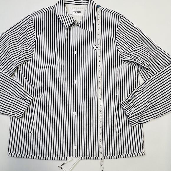 Esprit Jacket Womens Medium Black White Striped Button Up Drawstring Lightweight - Picture 10 of 13